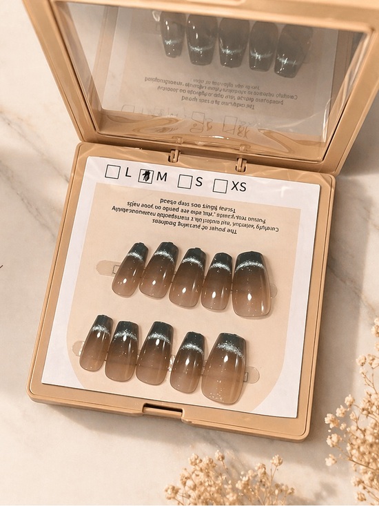 Other - Neutral Ombre Press-On Toe Nail Set - Glossy Taupe to Light Blue Tips - Size M
